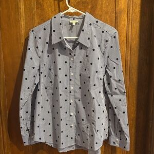 Women’s Navy and White Striped Shirt with Polka Dots - Talbots